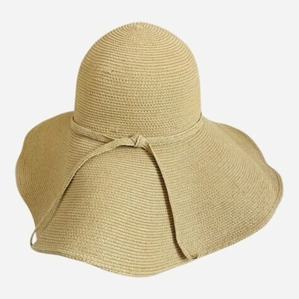 Wide Brim Floppy Straw Sun Hat Natural Tan Foldable Beach Women One Size VG